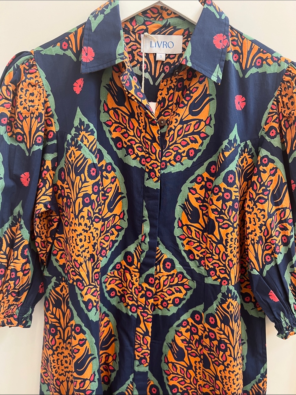 LIVRO Navy Maxi Dress with Orange Print - Picture 4 of 8